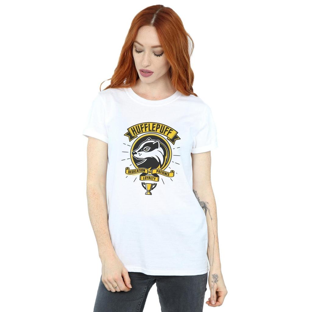 HARRY POTTER Womens/Ladies Hufflepuff Toon Crest Cotton Boyfriend T-Shirt