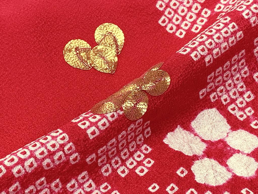 7 Years Girl in Pure Genuine Shibori Gold Piece Picture Kimono HYS218 [Muromachi-st.] Shichi-Go-San Kimono, Old, (Made Japan, Silk), Pattern,