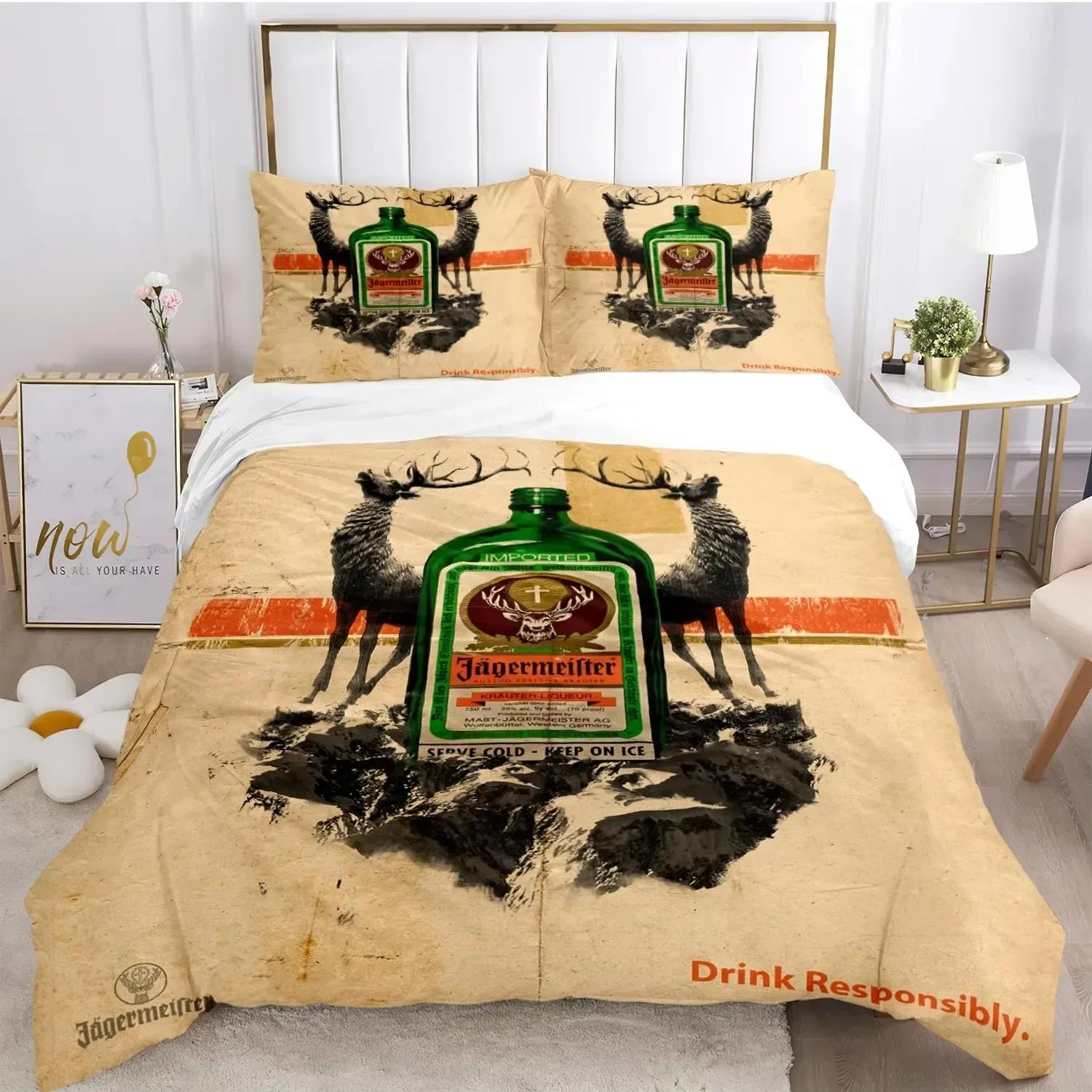 

Новий комплект постільної білизни J-Jagermeister з оленем Kawaii, покривало, ковдра та наволочки Односпальний, Двоспальний, Queen, King US Queen 228x228cm