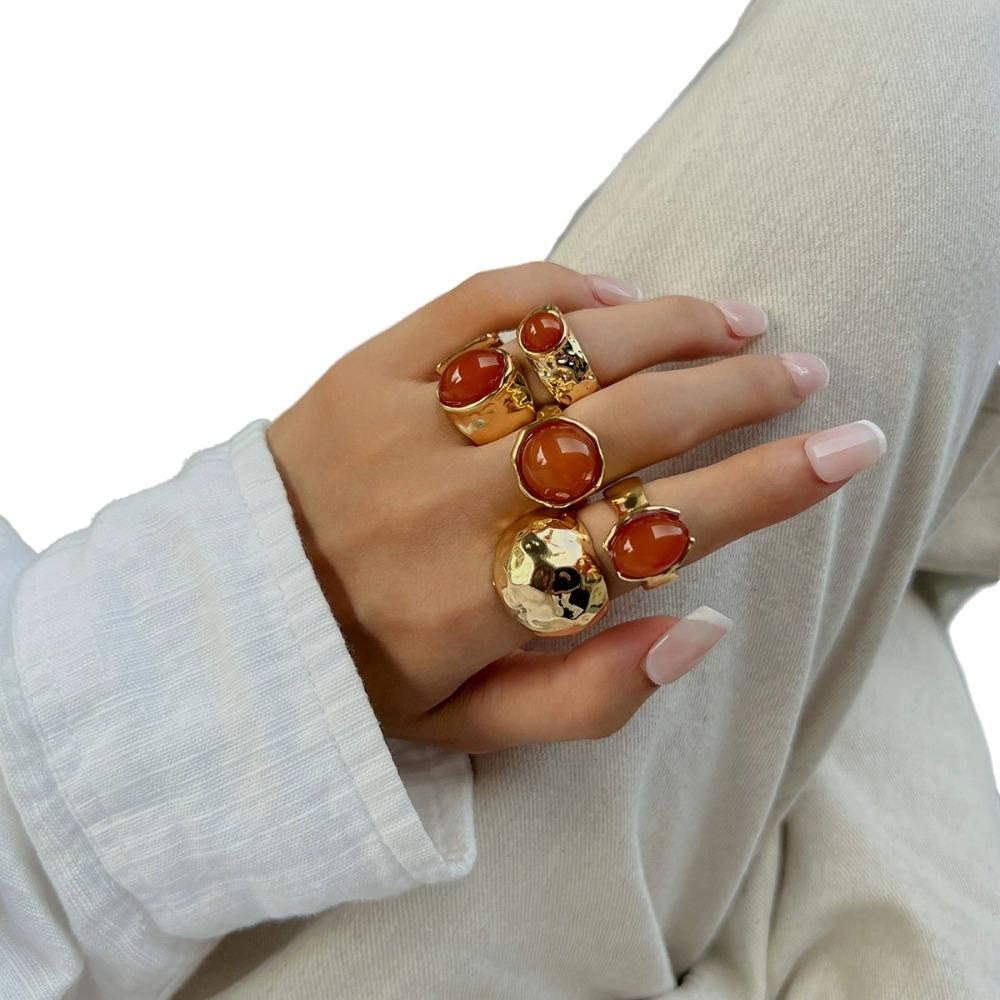 5pcs/7pcs Irregular Chunky Smooth Rings Vintage Retro Metal Ring  Matchable Jewelry