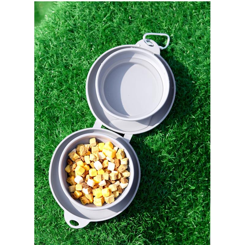 New pet folding double bowl cat bowl dog bowl outdoor portable pet bowl