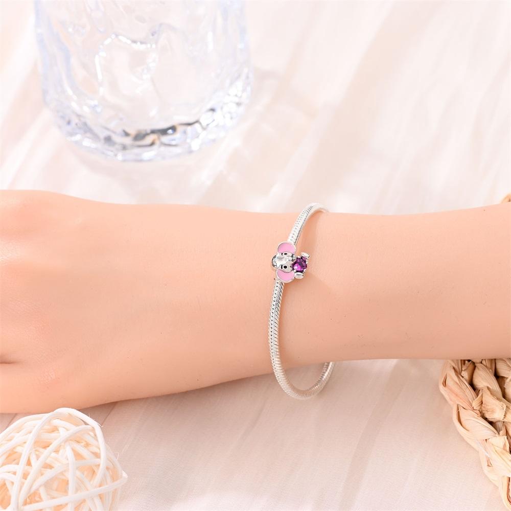 Original Copper Charms Luxury Cute Pink Heart Elephant Beads Fit Bracelet Diy Women Making Delicate Gift