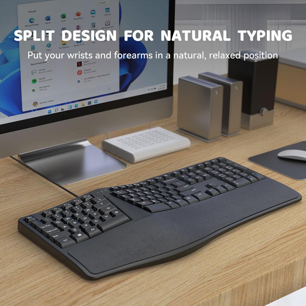 Wired Split Keyboard Ergonomic Design Full-Size 110 Keys Universal Wrist Support Keyboard Office Supplies