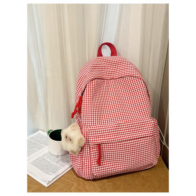 School Bag New Fresh and Sweet Plaid Backpack Junior High School Students Lightweight Large Capacity Backpack