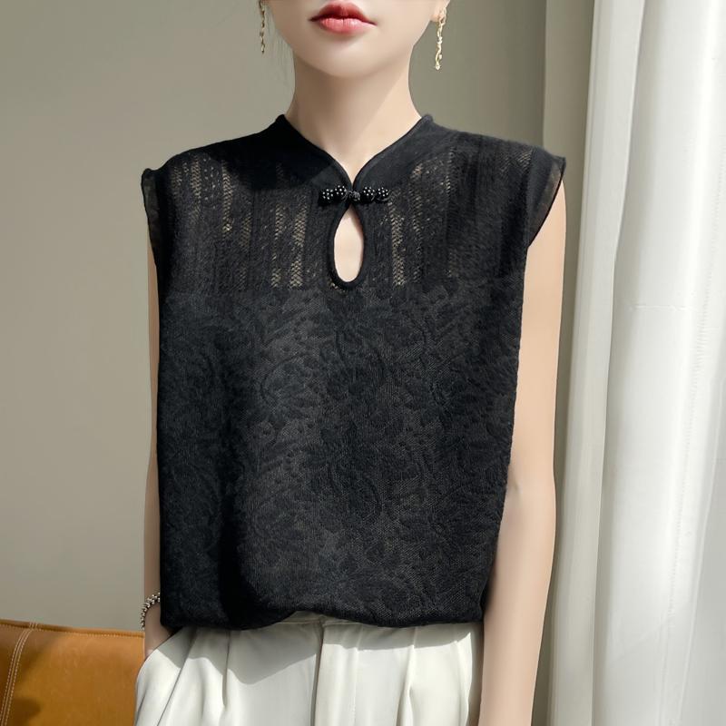 

Женский камвольный жилет из тутового шелка, кашемир Цинхэ, 50% шерсть, 50% тутовый шелк, зимний вязаный пуловер, осенний свитер, кашемировый свитер L чёрный