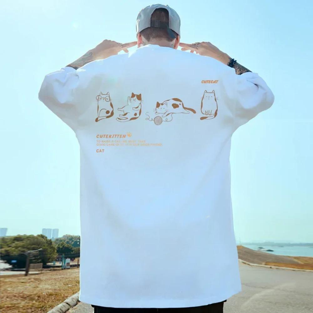 

Новая мужская футболка с принтом кота, футболки с короткими рукавами для мужчин, простая модная мужская одежда, свободная футболка большого размера, топы, 2024, повседневная футболка XXXXXL белый
