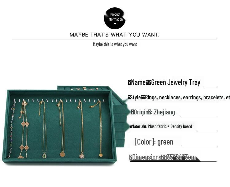 Velvet Dark Green Jewelry Display Tray for Rings, Necklaces, and Earrings