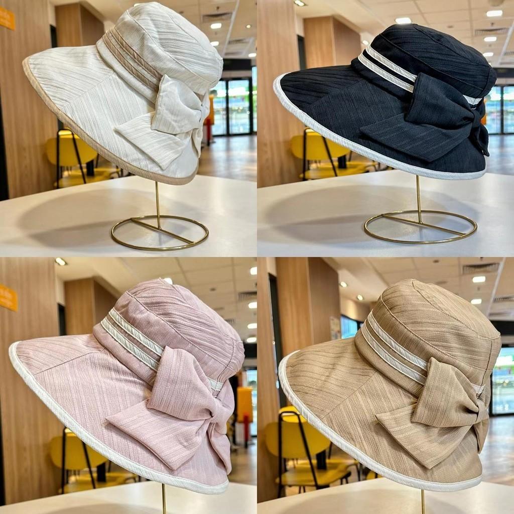 Stylish Women's Fisherman Hat With Large Brim For Spring Summer Travel Uv Protection Korean Style Bow Tie Sun Hat