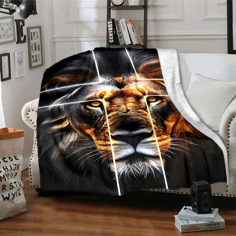 1pc Lion Face Blanket Lightweight Flannel Blanket Throw Blanket For Sofa, Bed, Travel, Camping, Livingroom, Office, Couch, Chair, And Bed Yy251015130