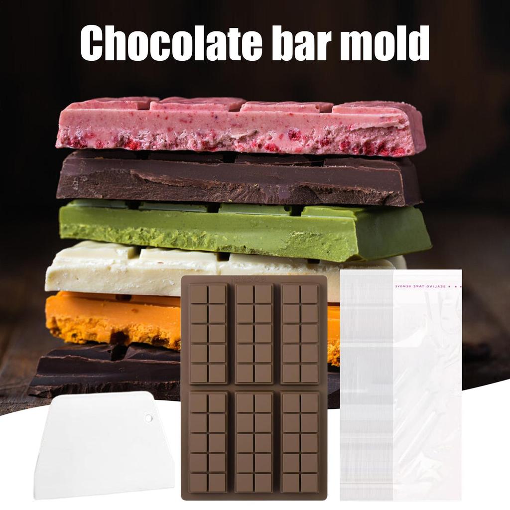 Chocolate Molds Silicone 6-Cavity Gummy Molds With Scraper And 100 Bags Easy Release Mould For Candy Soap Kitchen Wax Cake Gummy