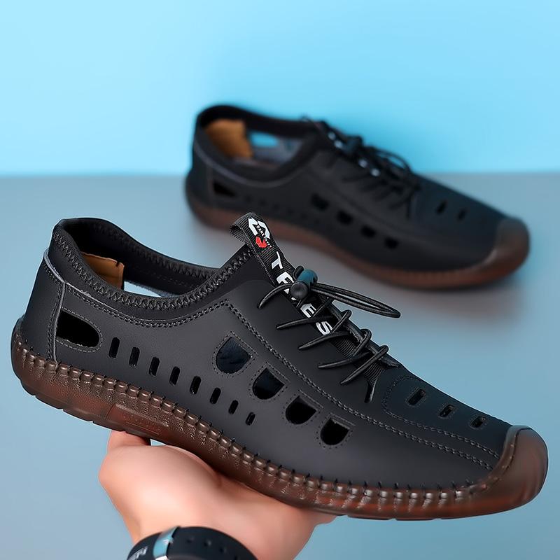 Hot Classic Summer Men Sandals Genuine Leather Soft Breathable Shoes Beach Roman Sandals Men Sandals Hand-stitched Casual Shoes