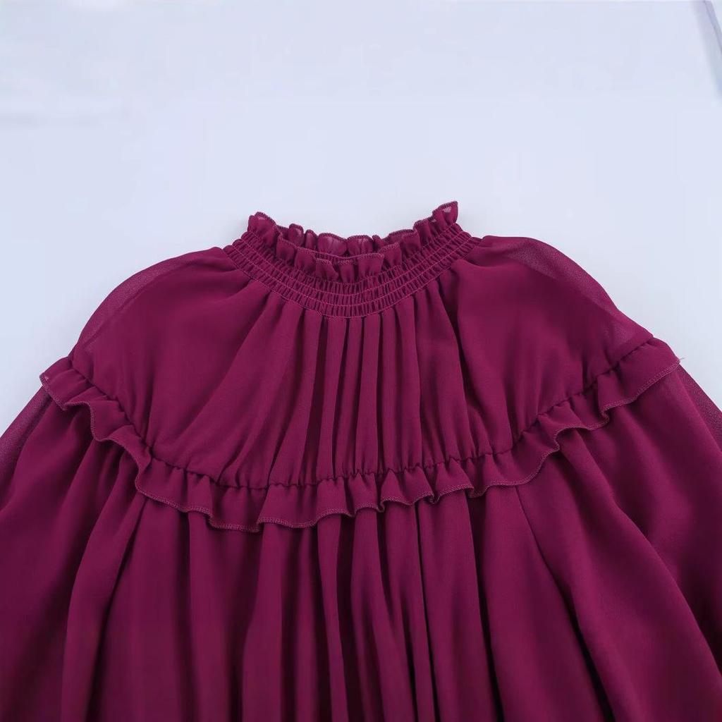 2025 Spring Women's European & American Style Ruffle Chiffon Long Sleeve Top