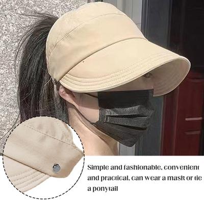 Sommer-Sonnenhüte für Damen Verstellbar Große Krempe Atmungsaktiv Zopf-Öffnung Oben Lässig Strandhut für Outdoor-Sport Wandern Reisen