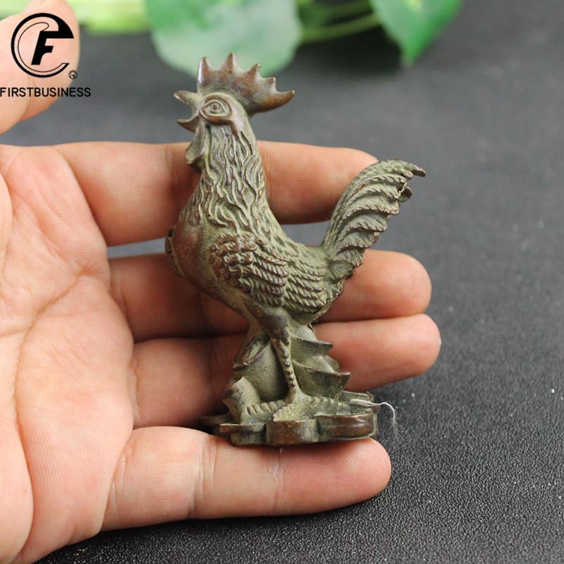 Antique Copper Blessing Cock Figurines Miniatures Desktop Ornament Vintage Lucky Animal Chicken Statue Decors Crafts Accessories