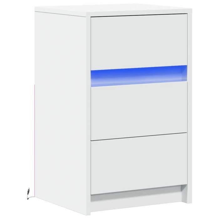 VidaXL Armoire de chevet avec lumières LED blanc bois d'ingénierie, table d'appoint, armoire de lit, table d'appoint pour la 852012