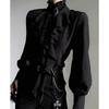 Dark Japanese Victorian Vintage Gothic Blouse Black Lantern Sleeve Ruffle Shirt Harajuku Y2K Punk Streetwear Cosplay