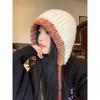 Plush Knitted Hat for Women In Autumn and Winter Handmade Big Head Surround Bag Hat Thickened Warm Furry Face-protecting Small Ear Protection Hat