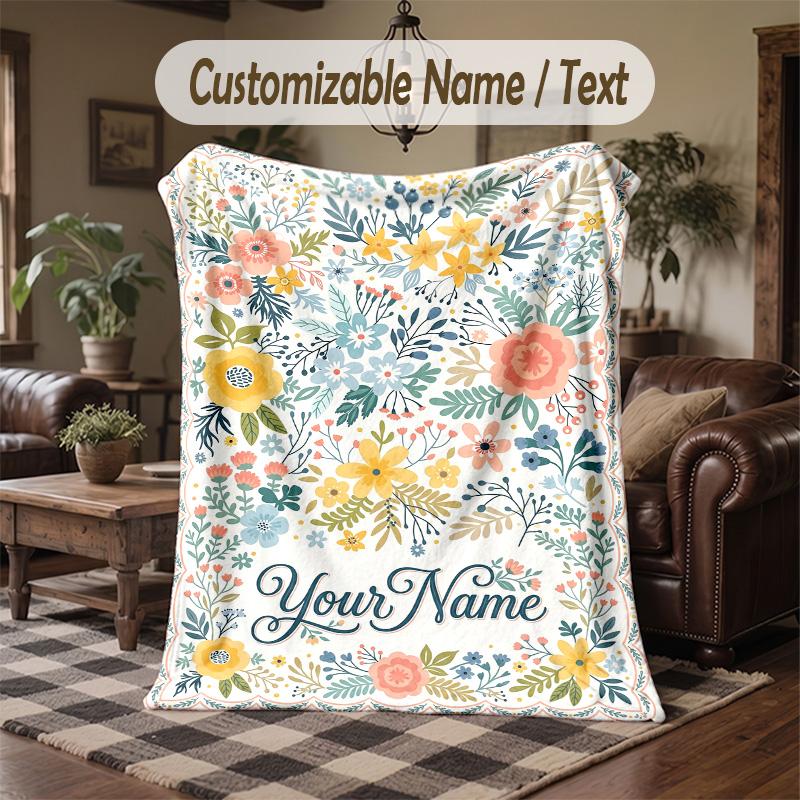 Floral Elegance 3 Theme Throw Blanket Custom Name Text Personalized Blanket Soft Cozy Blanket for Home Sofa Bed