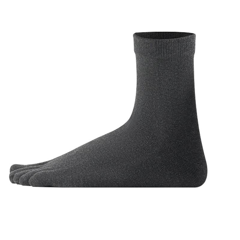 Spring-Autumn Five-Toe Cotton Socks: Solid Color, Antibacterial, Anti-Odor, Non-Slip, Mid-Calf, Unisex.