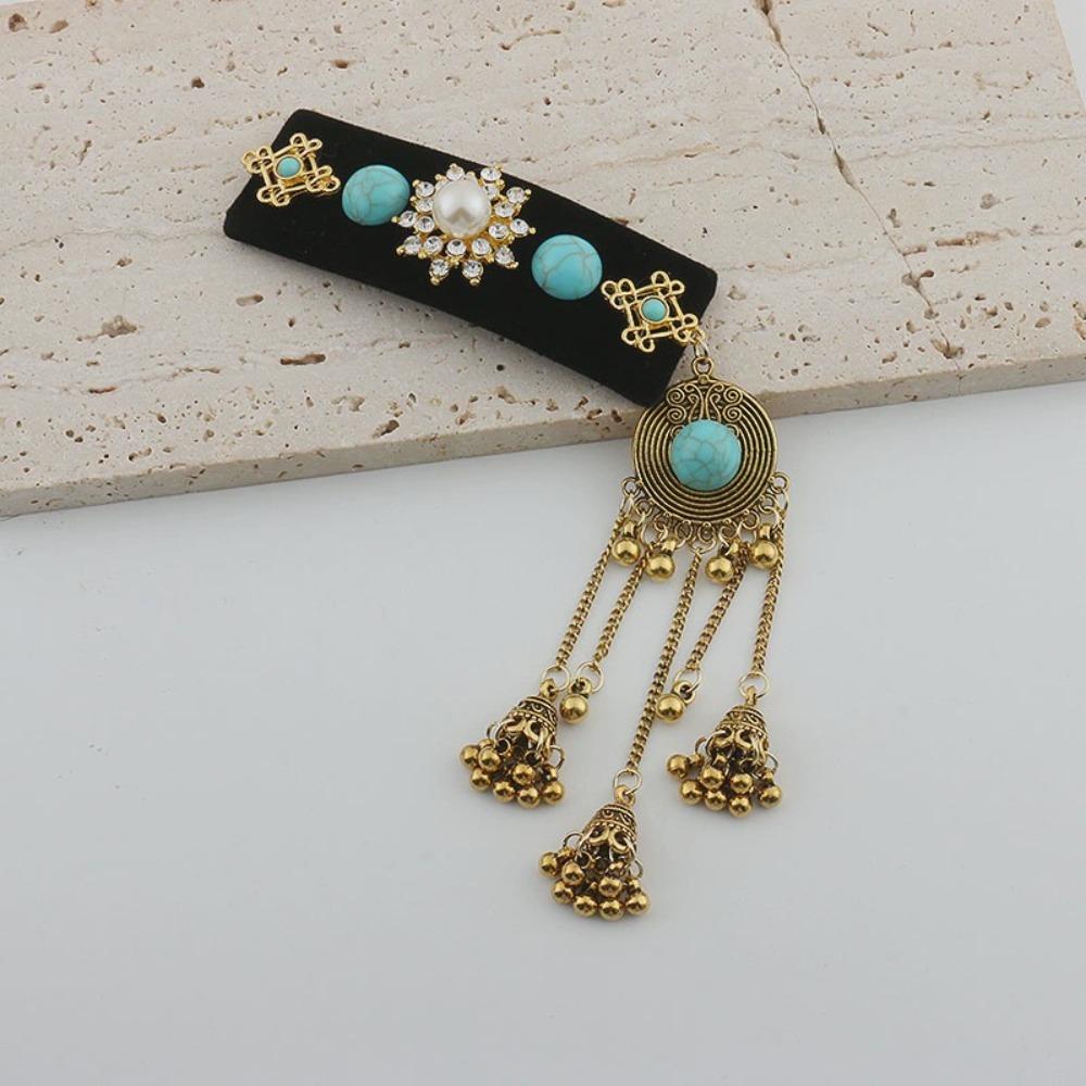 Square Ethnic Style Side Clip Rhinestone Bangs Hairpin Exquisite Tassel Hair Clip  Girls