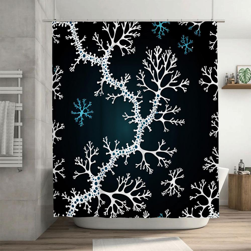 Stylish Coral Reef Print Shower Curtain for Bathroom Decoration Waterproof Home Decor Blue Snowflakes White Branches Pattern (18