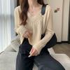 V-neck Sweater Women's Design Sense Autumn and Winter Short Lazy Wind Loose Pullover Twist Knitted Sweater Outer Wear