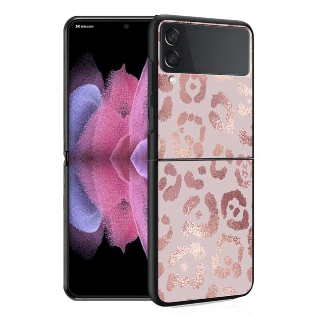 Hülle Funda für Samsung Galaxy Z Flip 4 Z Flip 3 5g Zflip Zflip3 Flip4 Hart-PC Gold Rosa Rose Glitzer Herzen Fundas Hart-PC
