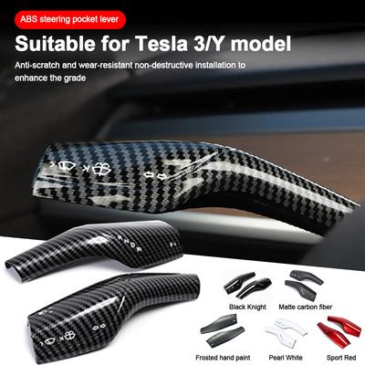 1 Paire Housse de Protection de Volant en Fibre de Carbone Pour Tesla Model 3 Y ABS Housse Décorative de Pommeau de Levier de Vitesses au Volant Pour Tesla
