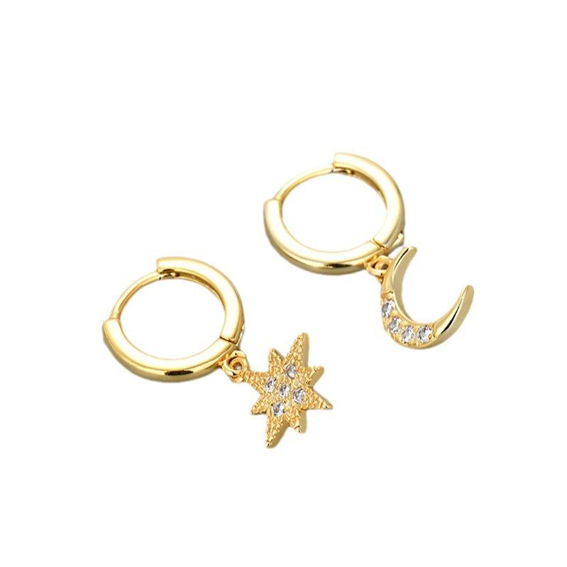 Chic Asymmetric Star And Moon Ear Cuffs For Women Lightweight Niche Design Fashionable Trendy Earrings Jewelry
