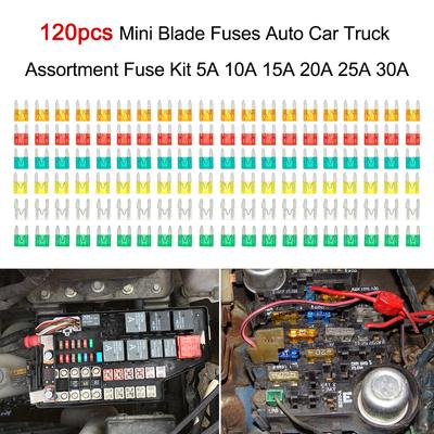 120pcs Mini Blade Fuses Auto Car Truck Assortment Fuse Kit 5A 10A 15A 20A 25A 30A