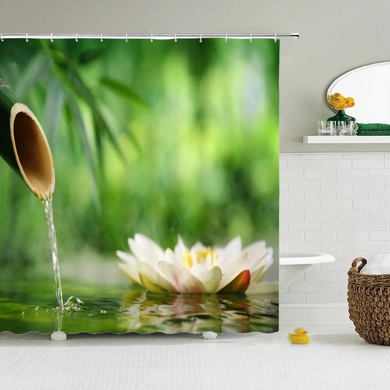 Green Plant Leaves Shower Curtains Bath Curtain Bathroom 3d Printed Fresh Waterproof Polyester Cloth With Hooks Home Decor Mat