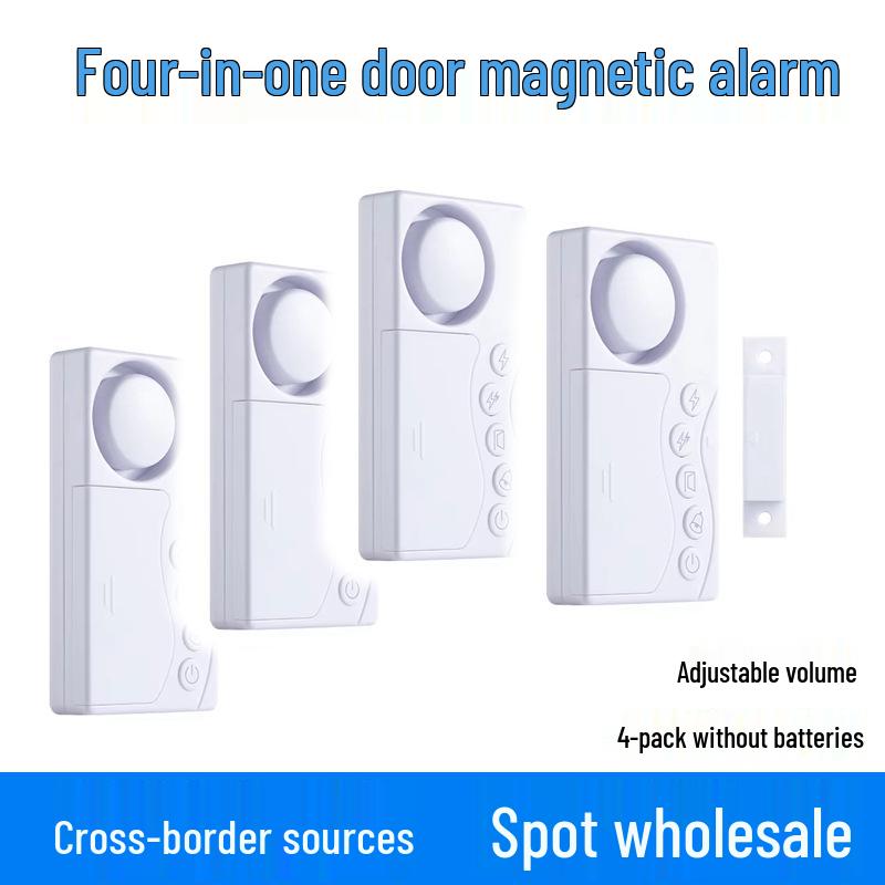Cross-Border 4-in-1 Magnetic Door Alarm with Adjustable Volume: Fridge Closing Reminder & Door/Window Anti-Theft Alert