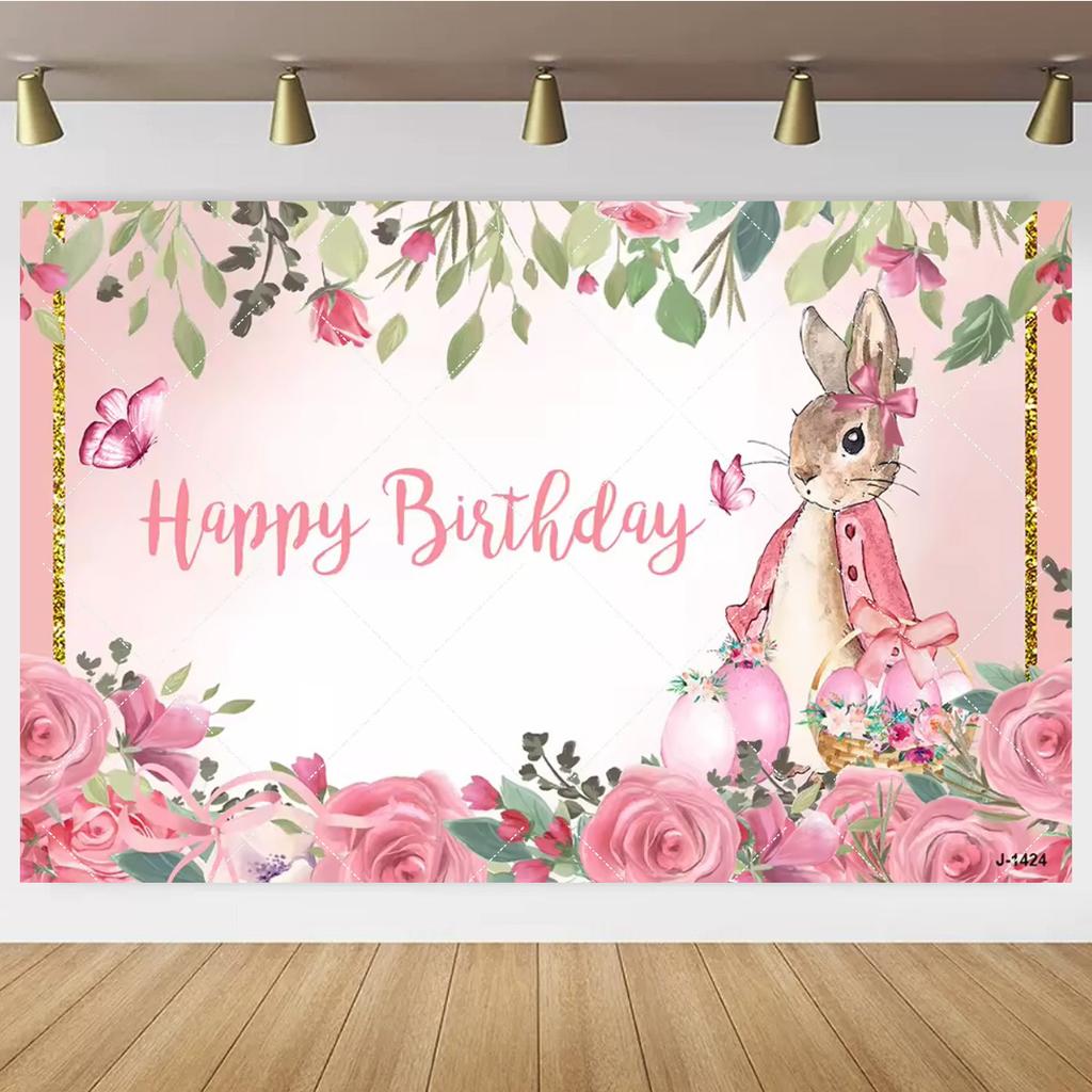 Cartoon rabbit Peter Pan garden children's birthday party backdrop rabbit flower carrot cake table decor gift baby christening party684