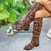 Women's Autumn European & American Style Leopard Print Knee-High Boots - Plus-Size, Chunky Heel, Thick-Soled, Versatile