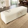Double Bed Wooden Bed 140×200cm with Bed Bench, Headboard with Storage, LED Lighting and Beige Corduroy Upholstered Backrest, Light Oak (No Mattress)
