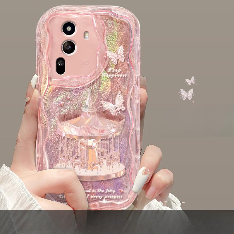Carousel Chain Suitable for Apple 15promax Mobile Phone Case Iphone14 Feather Yarn 13/12 Transparent Silicone