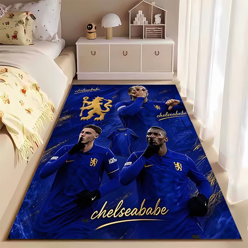 Sports Area Rug, Chelsea Players Blue Gold Celebration Poster, Fan Cave Decor, Non-Slip Mat