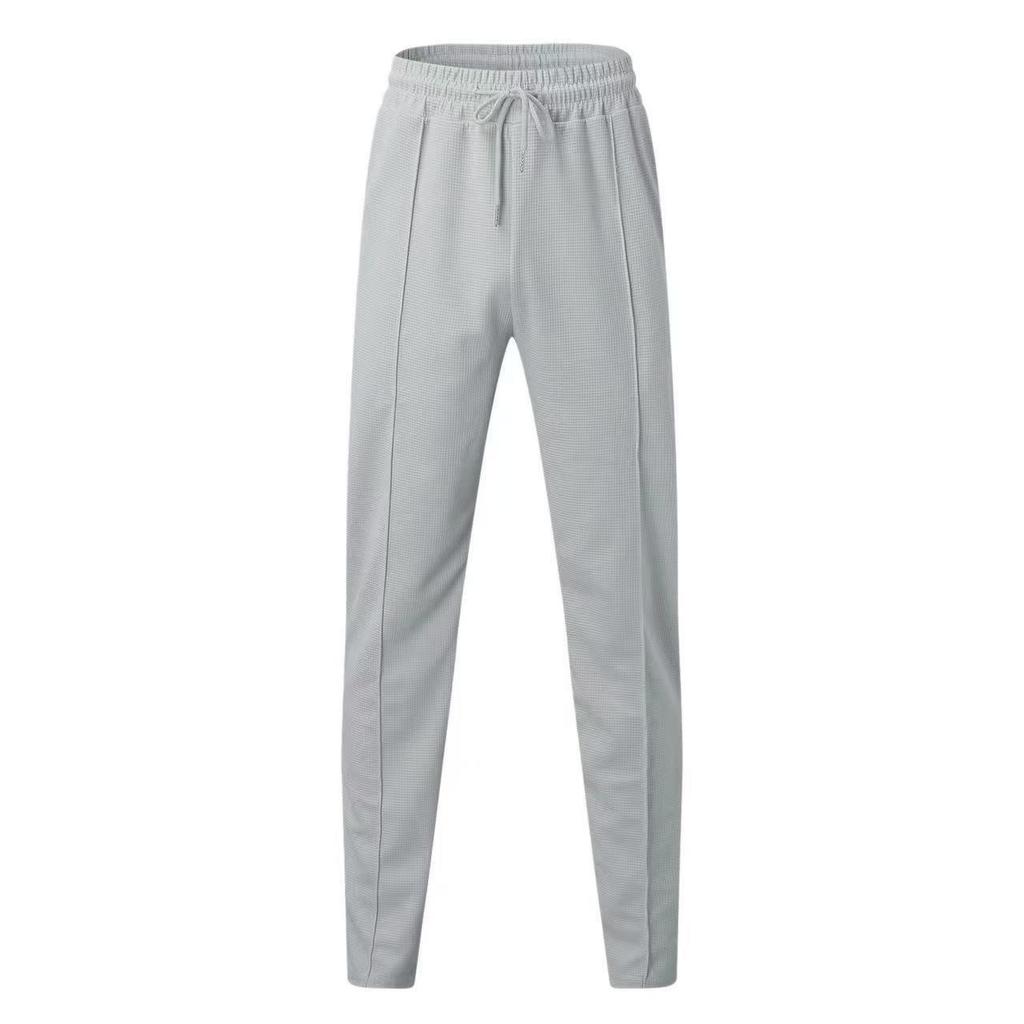 2025 Men's Waffle Long-Sleeve Suit & Elastic Waist Sports Pants Set - Breathable Casual Wear for Spring/Autumn