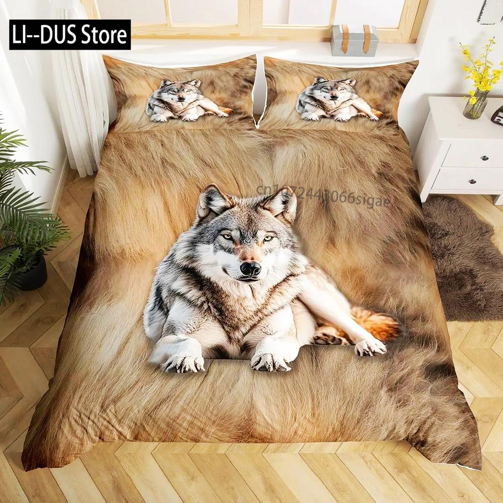 Wolf Bettbezug Einzelbett King Size, Heulende Wölfe Wildtier Bettwäsche Set Aurora Tiere Galaxie Druck Deckenbezug Für Kinder Jungen