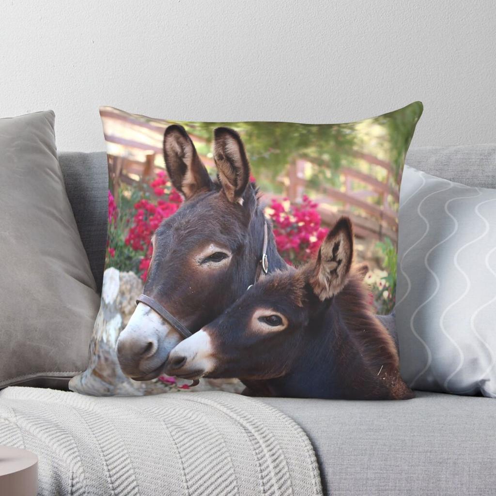 Two Donkeys Animals Square Pillowcase Polyester Linen Velvet Printed Zip Decor Room Cushion Cover