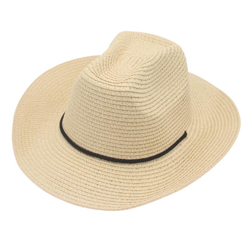New Western Cowboy Straw Hat For Men Solid Curling Brim Beach Sun Hats Summer Women Panama Cowgirl Jazz Caps