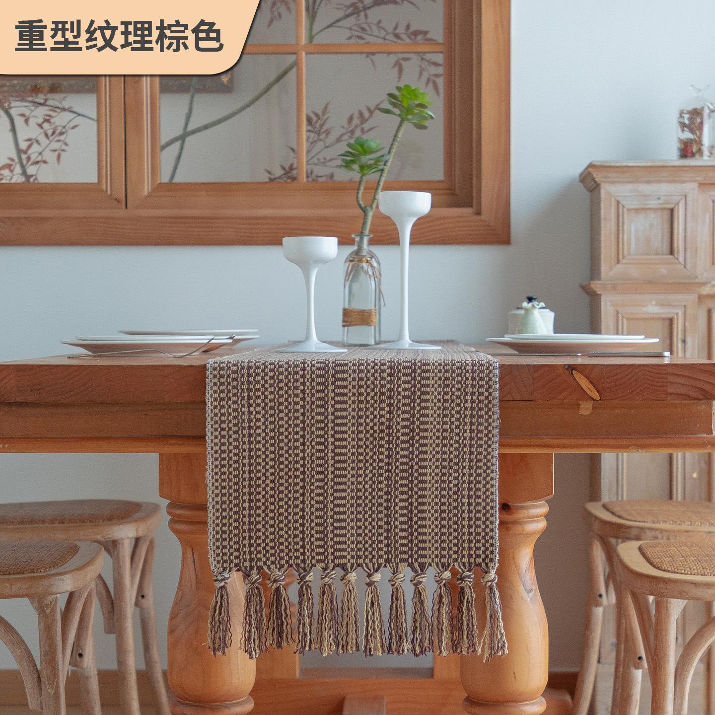 

2025 Simple Table Runner Jacquard Fabric Long Strip Table Runner Handmade Tassel Tea Table Shoe Cabinet Cover Cloth Dust-proof 35x140cm коричневый