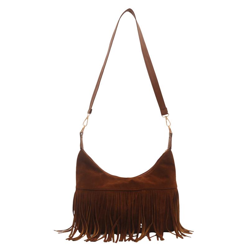 Women's Vintage Suede Tassel Crossbody Bag - Retro Frosted Shoulder Accessory for Autumn/Winter