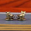 2pcs Exquisite Mini Coffee Cup Pet Figurines Brass Copper Carving Coffee Cup Pet Statue Cat Dog Sculpture Desk Ornaments