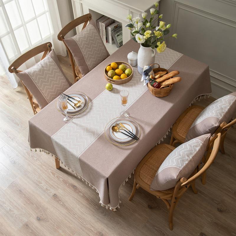 Polyester Jacquard Wavy Fringed Tablecloth Rectangular Coffee Table Dining Table Cloth Cover Lace