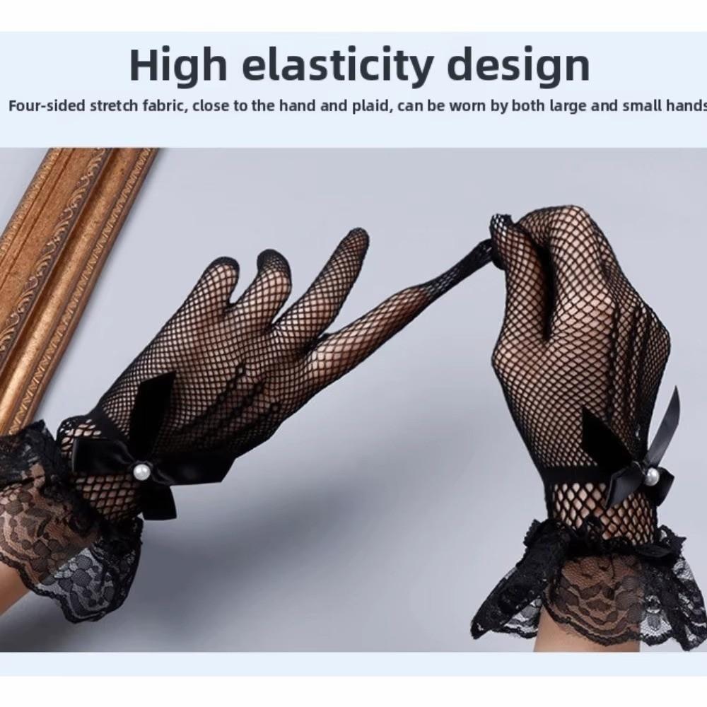 Bow Fishnet Mittens Five-finger Wedding Gloves Fashion Women Driving Gloves Summer