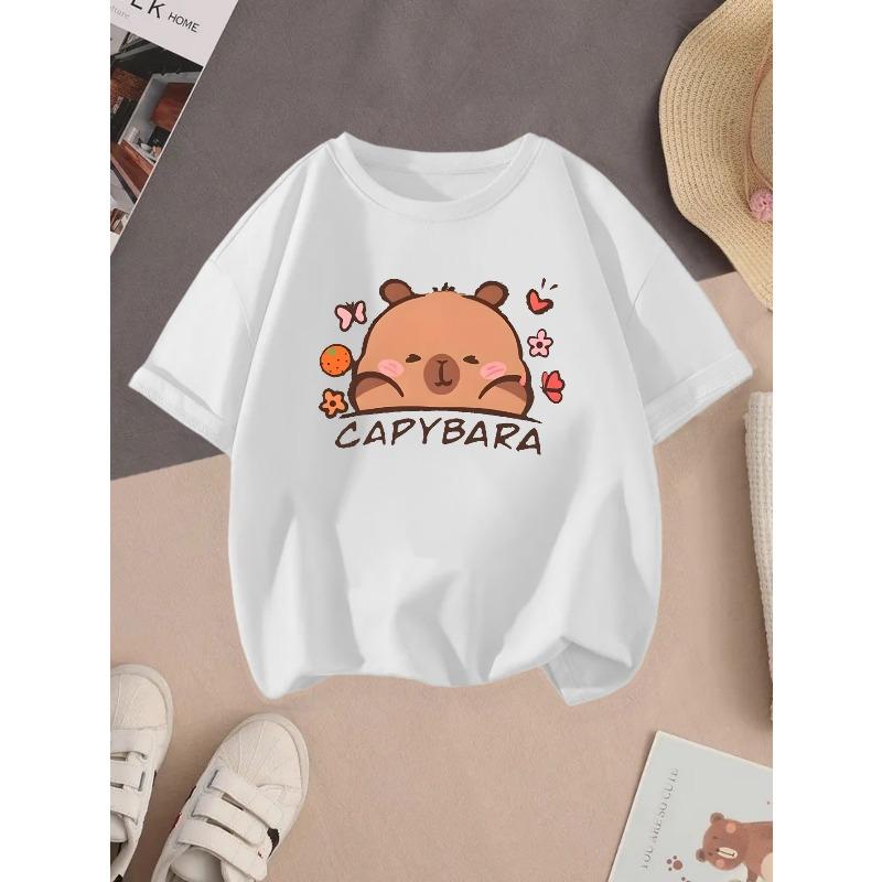 European sizes Summer Girls Fashion Kids T-Shirt, Children s Short Sleeve Casual Top 110 белый