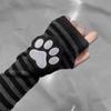 Black Arm Cover Striped Pattern Sleeves Gloves Cute Cat Claw Fingerless Gloves  for Women