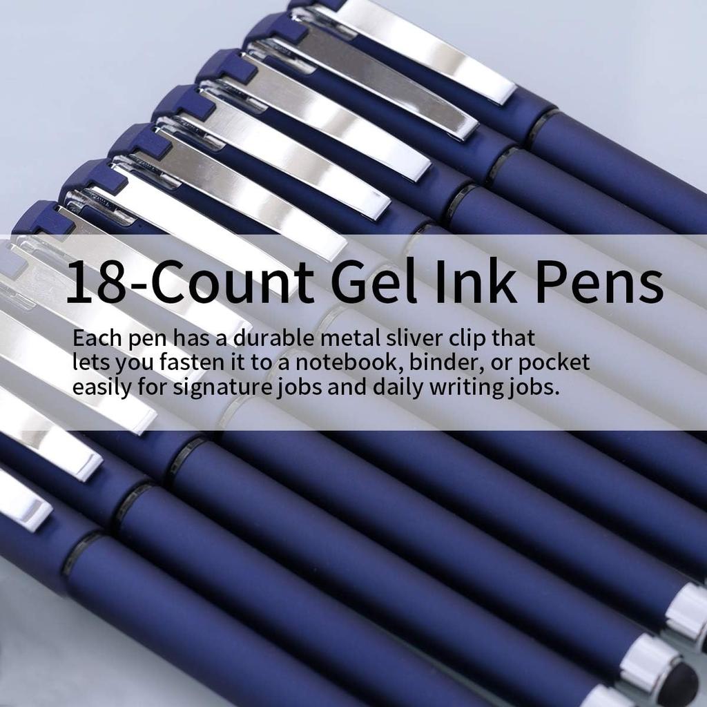 Black Gel Ink Rollerball Pens 0.7mm Gel Pens 2-in-1 Stylus Pens Medium Point Pen for Office, Black Ink (18 Pack-Blue)