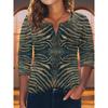 Women's Creative Printed Zipper Long-sleeved T-shirt, Breathable, Soft and Comfortable, Suitable for All-year-round Casual Wear